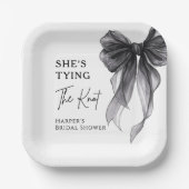 Zij Knoopt De Knoop Zwarte Strik Bruidsfeest Papieren Bordje (Voorkant)