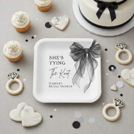 Zij Knoopt De Knoop Zwarte Strik Bruidsfeest Papieren Bordje