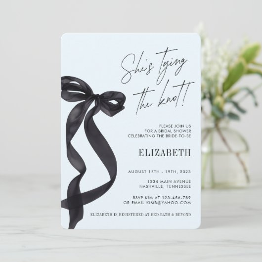 Zij Knoopt de Knoop Zwarte Strik BRUIDSSCHENKPARTY Kaart (Staand voorkant)