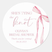 Zij Knoopt de Strik Coquette Boog Bruidsdouche Ronde Sticker (Voorkant)