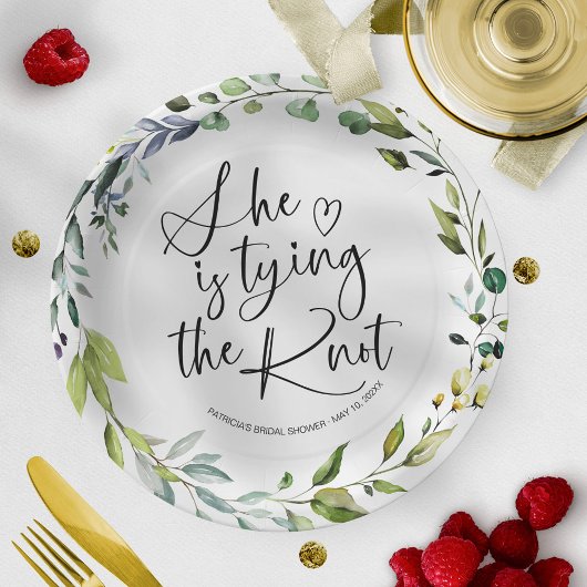 Zij Knoopt het Bruidsmeisje Bruiloft Papieren Bordje