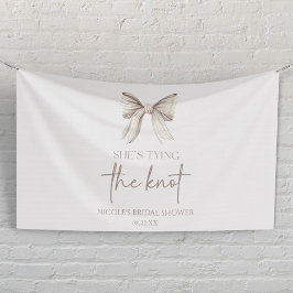 Zij Knoopt Het Bruiloftsfeest met Witte Strik Spandoek