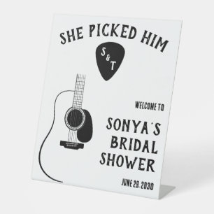 Zij koos hem! Gitaar Bruiloftsfeest Welkomstbord Reclamebord Met Voetstuk