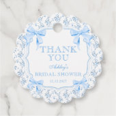 Zij Krijgt De Knoop Blauwe Strik Bruidsdouche Bedankjes Labels (Voorkant)