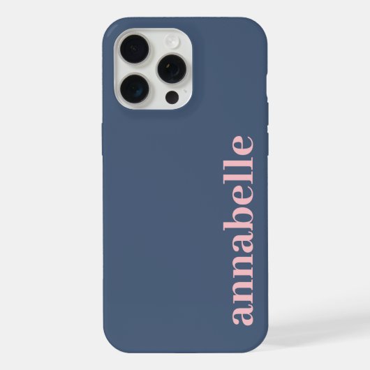 Zij Monogram Naam Blauw & Roze Minimalistisch iPhone Hoesje (Achterkant)