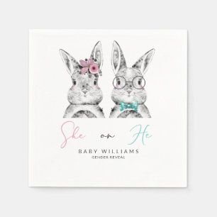 Zij of hij Pink & Blue Bunny Geslacht onthullen Servet