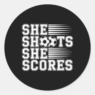 Zij Schiet Zij Scoort Voetbal Citaat Voor Meisjes Ronde Sticker