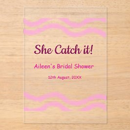 Zij vangt het roze spiraal waterverf lijnen bruid  acryl uitnodigingen