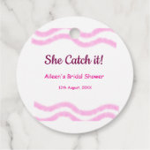 Zij vangt het roze spiraal waterverf lijnen bruid bedankjes labels (Achterkant)