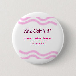 Zij vangt het roze spiraal waterverf lijnen bruid  ronde button 5,7 cm