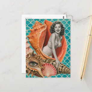 Zij verkoopt de ZeeSchelp Retro Collage Briefkaart