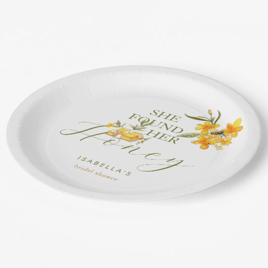 Zij Vond Haar Honing Bij Bloemrijke Bruidsdouche Papieren Bordje (Gekanteld)