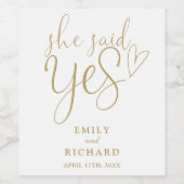 Zij zei ja Verlovingsfeest Elegant Goud Wijn Etiket (Enkel label)