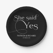 Zij Zei Ja Verlovingsfeest Zwart Papieren Bordje (Voorkant)