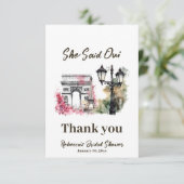 Zij zei oui Paris Bruiloft Vrouwenfeest Parisian B Bedankkaart (Staand voorkant)