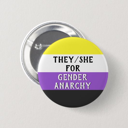 Zij/Zij voor Gender Mayhem Button (op Enby vlag) (Voorkant /achterkant)