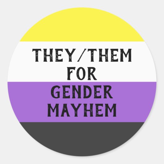 Zij/zij voor Gender Mayhem Sticker (Enby vlag) (Voorkant)