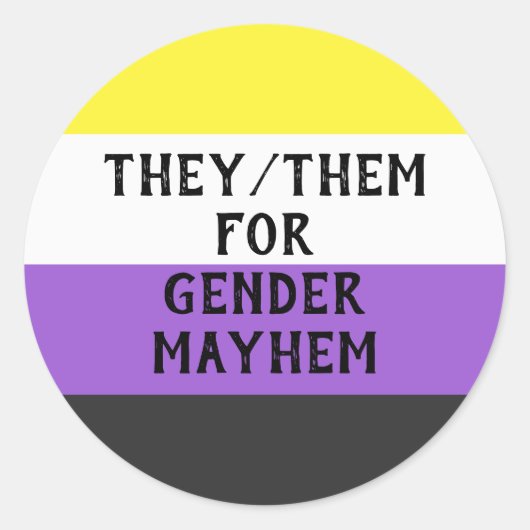 Zij/zij voor Gender Mayhem Sticker (Enby vlag) (Voorkant)