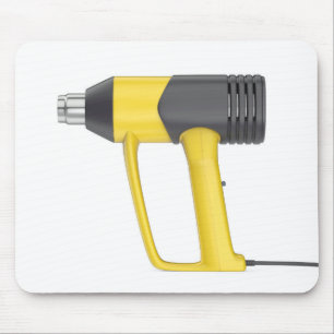 Zijaanzicht van gele elektrische warmtepistool muismat
