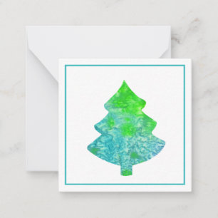 Zijde Aqua & Groen Abstracte Boom Notitiekaartje