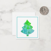 Zijde Aqua & Groene Abstracte Boom Notitiekaartje (Voorkant / Achterkant in situ)