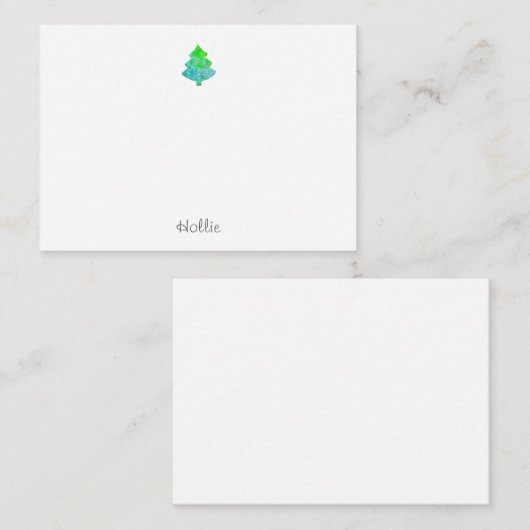 Zijde Aqua & Groene Abstracte Boom Notitiekaartje (Voorkant / Achterkant)