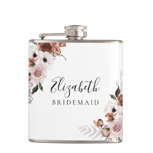 Zijde Bloemachtige Bruiloft Bruidsfeest Fles Heupfles (Voorkant)