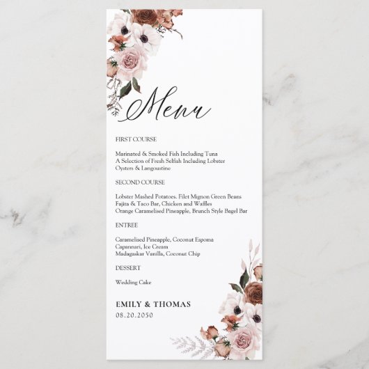 Zijde Bloemen Bruiloft Menu (Voorkant)