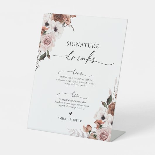 Zijde Bloemen Signature Drinken Teken Reclamebord Met Voetstuk (Voorkant)