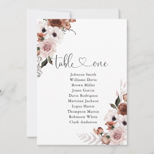 Zijde Bloemen Tafel Nummer 1 Zitkaart (Voorkant)