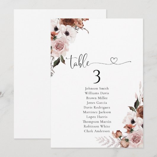 Zijde Bloemen Tafel Zitkaarten (Voorkant / Achterkant)