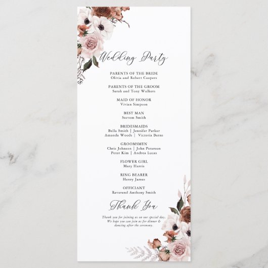 Zijde Bloemen Trouwprogramma Programmakaart (Achterkant)