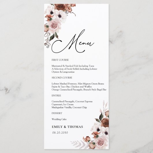 Zijde Bloemen Vrijgezellenfeest Menu (Voorkant)