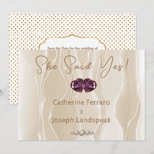 Zijde & Crème Glitter Witte Parels Save the Date (Voorkant / Achterkant)
