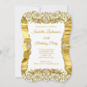 Zijde Damask Gold White Diamond Birthday Party Kaart (Voorkant)