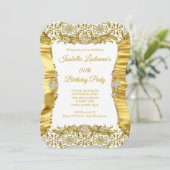 Zijde Damask Gold White Diamond Birthday Party Kaart (Staand voorkant)