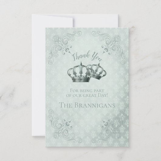 Zijde Damask - Weddenschap Hartelijk dank RSVP Kaartje (Voorkant)