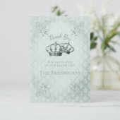 Zijde Damask - Weddenschap Hartelijk dank RSVP Kaartje (Staand voorkant)