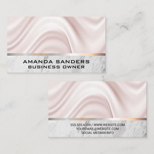 Zijde Draperie | Marmer Zilveren Afwerking Visitekaartje (Voorkant / Achterkant)