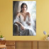 Zijde en licht: Vensterportret Canvas Afdruk (Insitu (Woonkamer))