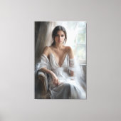 Zijde en licht: Vensterportret Canvas Afdruk (Voorkant)