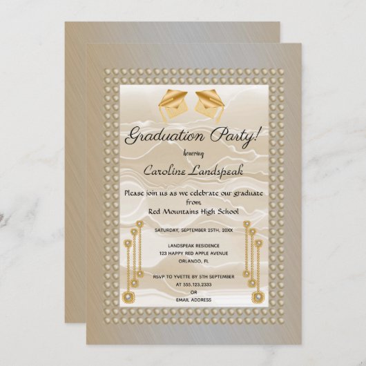 Zijde en parels Afstuderen lichte Oranje metalen Kaart (Voorkant / Achterkant)