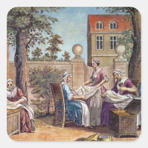 Zijde, gegraveerd door J. Hinton Vierkante Sticker