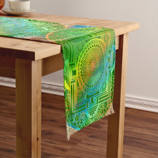 Zijde-Geïnspireerde Groene Abstracte Korte Tafelloper (Voorbeeld)