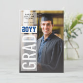 Zijde GRAD Blauwe Klas Jaar Foto Afstudeerceremoni Kaart (Staand voorkant)