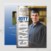 Zijde GRAD Blauwe Klas Jaar Foto Afstudeerceremoni Kaart (Voorkant / Achterkant)