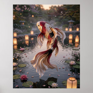 Zijde Koi Lantaarn Vijver Poster