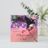 ZIJDE MARDI GRAS MASQUERADE & CONFETTI KAART (Staand voorkant)