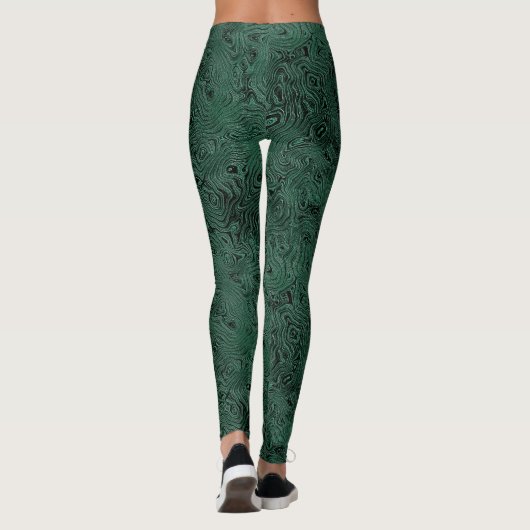 Zijde Moire Klein Patroon in Bosgroen Leggings (Achterkant)