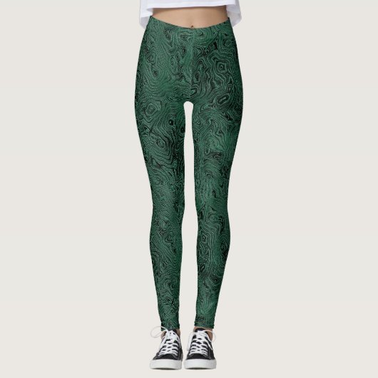 Zijde Moire Klein Patroon in Bosgroen Leggings (Voorkant)